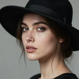 close - up portrait of woman in a black hat by greg rutkowski, digital art, trending on artstation, hd, 8 k, highly detailed, good lighting, beautiful, epic, masterpiece