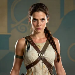 portrait of lara croft as palas athena, the greek goddess of wisdom and war, rossdraws, ilvya kuvshinov, stylized background, matte painting, maya, pixar, cinematic lighting, artstation, highly detailed, masterpiece, epic