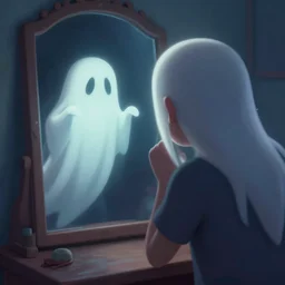 a person which is looking in the mirror is haunted by a friendly ghost, concept art, trending on artstation 3 d.