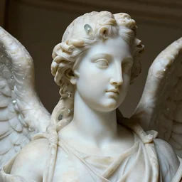 stunning hyperdetailed upclose portrait of an angel made of marble and glass sculpted by canova