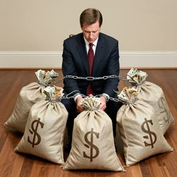 congressman chained to bags of money on the floor