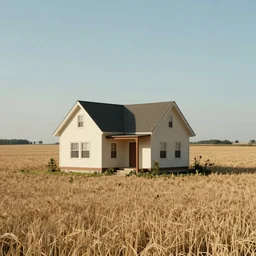 a badly photoshopped house in an infinite field