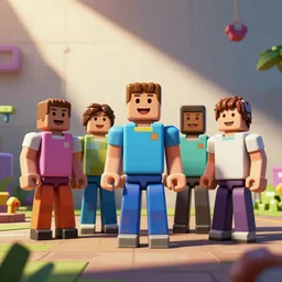 35mm photo of happy roblox figures, bright and fun colors