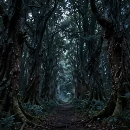 concept art inside of the dark wood, no people, cinematic view, epic magic night, detailed, concept art, high detail, warm lighting, volumetric, godrays, vivid, beautiful, by lynn chen, art ekaterina savic behanc