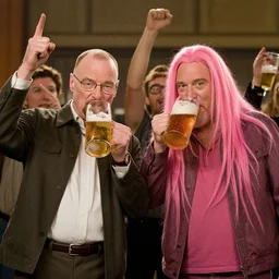 walter white and jesse pink man drinking beer and celebrating they ’ re successes.