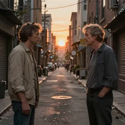 craig mullins and ghibli digital art of american city, street, 1 9 2 0, sunset alley, the half - human, half - cat monster watches you, its body hidden in the shadow unreal engine, hyper realism, realistic shading, cinematic composition, realistic render, octane render, detailed textures, photorealistic, wide shot