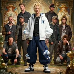 highly detailed vfx portrait of a soulja boy wearing cloud strife's outfit from final fantasy vii. unreal engine, greg rutkowski, loish, rhads, beeple, makoto shinkai and lois van baarle, ilya kuvshinov, rossdraws, tom bagshaw, alphonse mucha, global illumination, detailed and intricate environment