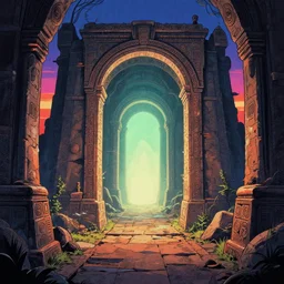 ancient portal to another dimension, epic retrowave art, trending on art station