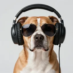 a dog wearing aviator sunglasses and large headphones by greg rutkowski, digital art, ultra realistic, ultra detailed, photorealistic, 4k, character concept