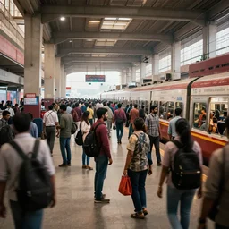 establishing shot, interior of an india railway station, bustling with people, sharp focus, unreal engine, octane render, aesthetic