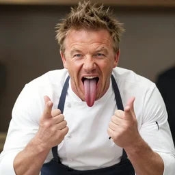 gordon ramsey, yelling with his uvula showing in the picture, very big uvula