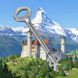 a wholesome animation key shot, castle in the middle, swiss alps ( matterhorn ) in the background, autumn foliage in the foreground, studio ghibli, pixar and disney animation, sharp, rendered in unreal engine 5, anime key art by greg rutkowski, bloom, dramatic lighting