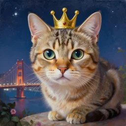 🐱👑🌌🌉💮, realistic painting, high definition, digital art, matte painting, very detailed, realistic