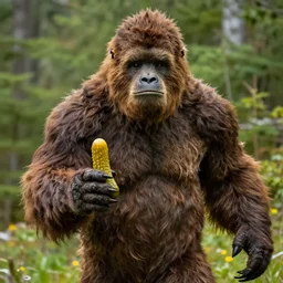 bigfoot holding a pickle in his hand, color photograph, nature photograph, national geographic, 4 k.