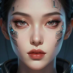 symmetrical - face!!! symmetrie!! perfectly centered portrait shot of a female with full lips in cyberpunk 2 0 7 7, bionic eyes, eye - implants, neuro - implants, intricate, elegant, highly detailed, centered, digital painting, artstation, concept art, smooth, sharp focus, illustration, artgerm, tomasz alen kopera, peter mohrbacher, donato giancola, joseph christian leyendecker, wlop, boris vallejo c 1 5. 0