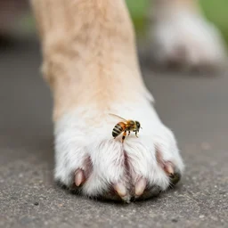 close up macro photo of a dogs paw about to step on a bee