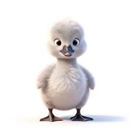 baby swan, stylized pixar-style 3d render, full body, isolated on a pure white background, centered, entire subject in frame, sharp focus, soft studio lighting