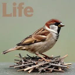 realistic photo of the sparrows made of wood and brushwood 1 9 9 0, life magazine reportage photo