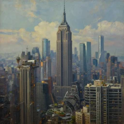 a beautiful painting of a city skyline, cyberpunk, steampunk, hyperrealism, cinematic