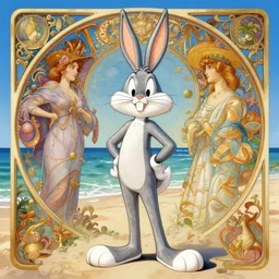 beautiful ,bugs bunny standing in front of a beach, intricate, stunning, highly detailed, digital painting, artstation, concept art, smooth, sharp, focus, illustration, art by artgerm and greg rutkowski and alphonse mucha