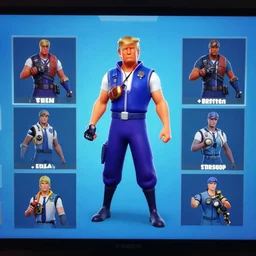 Donald trump in Fortnite, skin selection screen, screenshot