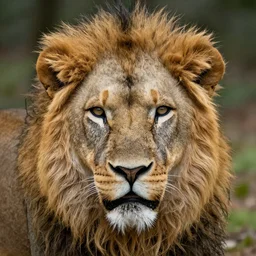 high detail lion face in the middle of the woods