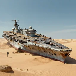 an old ruined forgotten aircraft carrier stranded and laying on its side on a desert by david palumbo and raymond swanland and zack snyder sharp digital painting. dreaming latent space. matte painting, concept art. artstation. digital render. realistic, 8 k