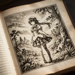 Cirno, touhou, engraving, old book, etching