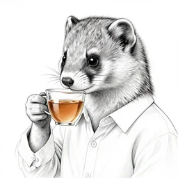 the portrait of a weasel in a white shirt is drinking tea illustration by kim jung gi, intricate linework, super detailed faces, super sharp focus, bright colors, octopath traveler, final fantasy, unreal engine 5 highly rendered, global illumination, radiant light