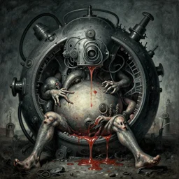 we're trapped in the belly of this horrible machine. and the machine is bleeding to death. art by beksinski.