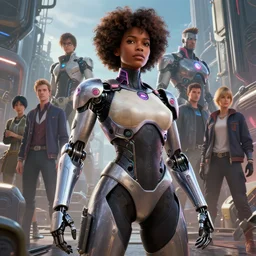 highly detailed an african american woman in with the robotic super suit from the future gta v, stephen bliss, unreal engine, fantasy art by greg rutkowski, loish, rhads, ferdinand knab, makoto shinkai and lois van baarle, ilya kuvshinov, rossdraws, tom bagshaw, global illumination, radiant light, detailed and intricate environment