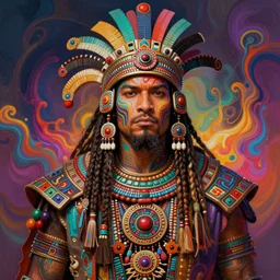 portrait of jason momoa, hyper detailed ultra sharp aztec shaman warrior. trending on artstation, warpaint aesthetic, bloodwave, colorful, psychedelic, ornate, intricate, digital painting, concept art, smooth, sharp focus, illustration, art by artgerm and greg rutkowski and h. r. giger, 8 k
