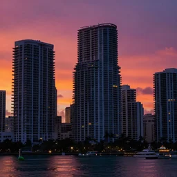 miami background by simon stalenhag, sunset, sharp focus, vivid color, dark lighting, hotline miami
