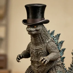 a old timey photo of godzilla wearing a top hat, old, old timey, vintage