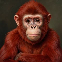 Africa,  beautiful portrait of a very funny actress Emma Watson playing with ginger red big monkey, face like monkey, Emma Watson actress blended monkey face, ape, powerful, dramatic lighting, intricate, wild, highly detailed, digital painting, cinematic, artstation, concept art, sharp edges and focus, illustration, art by artgerm and greg rutkowski and alphonse mucha