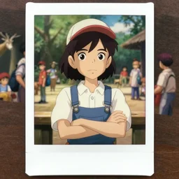 a 3 d film animation still polaroid portrait of a very confident 1 9 5 0's zoo keeper girl, finely detailed features, sun light, at a busy zoo, gapmoe yandere grimdark, trending on pixiv fanbox, painted by greg rutkowski makoto shinkai takashi takeuchi studio ghibli, akihiko yoshida, pixar 3 d still