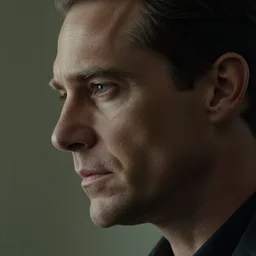 still frame from film from zach snyder's film adaptation of watchmen, close - up dr manhattan, his face in profile.