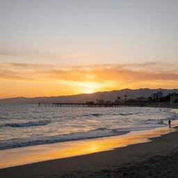 a photo of santa monica beach at sunset