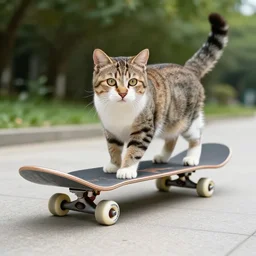 a cat on a skateboard