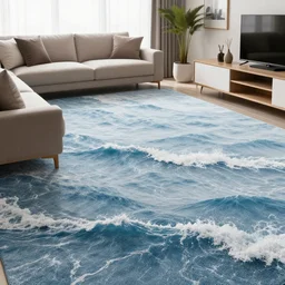 living room with a floor made of ocean waves