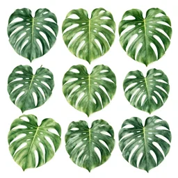detailed 18th century botanical illustration of various monstera leaf
