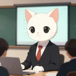 art of a beautiful catgirl wearing formal attire making a presentation in an office | | cute - fine - face, pretty face, fine details by stanley artgerm lau, wlop, rossdraws, james jean, andrei riabovitchev, marc simonetti, and sakimichan, trending on artstation