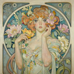 floral art nouveau, super resolution, oil painting