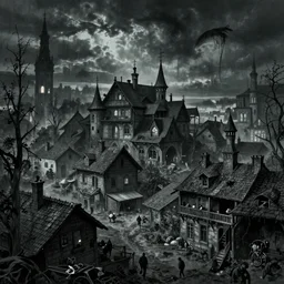 creepy town in style of Beksinski