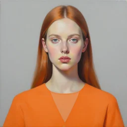a painting of a beautiful woman!!! wearing orange, an ultrafine detailed painting by rafal olbinski, behance contest winner, pop surrealism, detailed painting, very detailed, minimalist, airbrush art