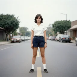 ( 1 9 8 0 s ) girl standing in a wide open street