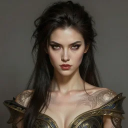 photorealistic portrait of a young butch professional woman, handsome, female, masculine, upper body, fantasy, fierce, sharp features, intricate, elegant, highly detailed, digital painting, artstation, concept art, matte, sharp focus, illustration, art by artgerm and greg rutkowski and alphonse mucha