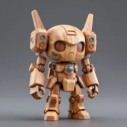 3 d octane render ultra photo realistic, wood figurine cute mecha wood cyberpunk popart