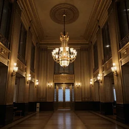 photo of an art-deco imperial palace interior, dramatic lighting