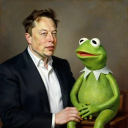 elon musk ( left ) and kermit the frog in an 1 8 5 5 painting by elisabeth jerichau - baumann. painting, oil on canvas